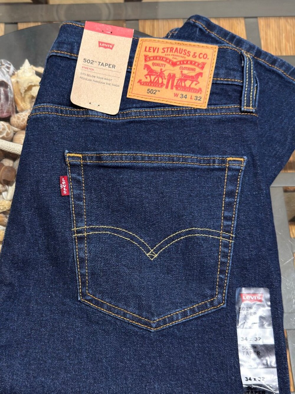 $70 LEVIS 502 MEN'S TAPER FIT 34X32 DARK WASH STRETCH DENIM JEAN NWT
